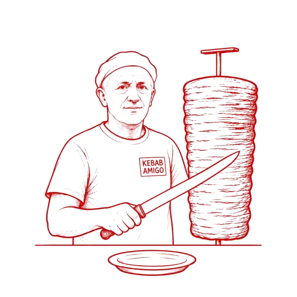 Portrait illustré de Halil, fondateur du restaurant